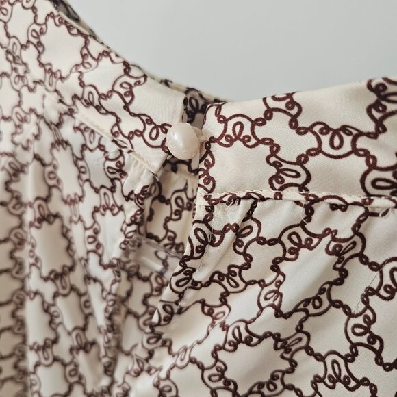 SHEIN Curve Quiet Lux Ecru Print Blouse w/Shirred Short Sleeve Cuff - Picture 5 of 7